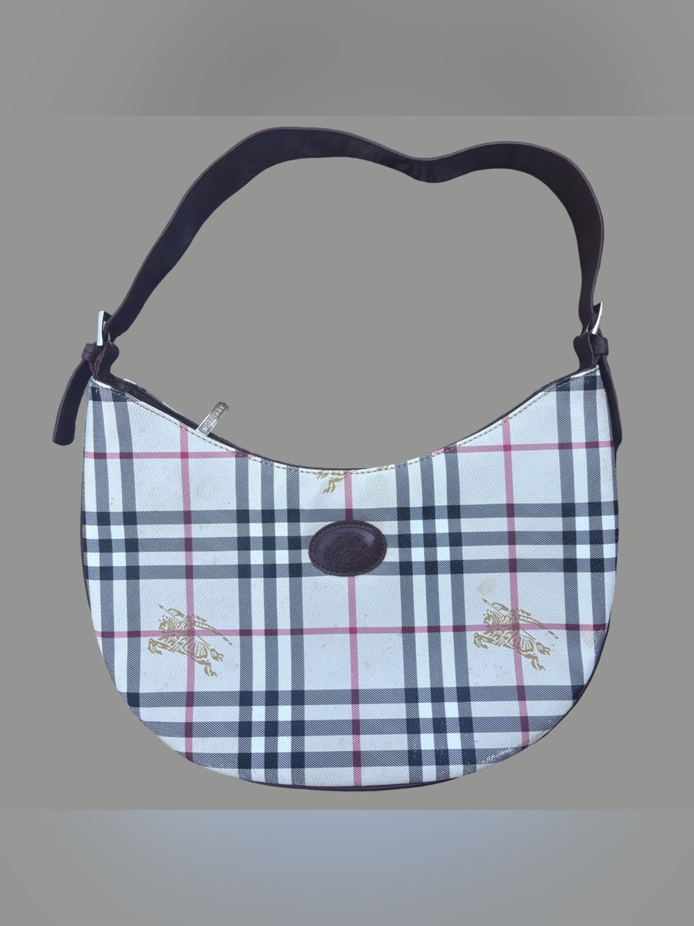 Vintage Burberry Classic Nova Check Crescent Shape Shoulder Bag